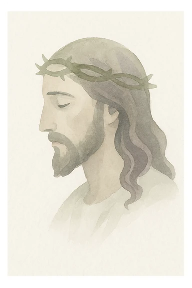 Jesus head from side view, soft watercolor style, serene sticker
