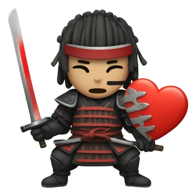 A samurai cutting a heart into two pieces, and the sword will be on fire  sticker