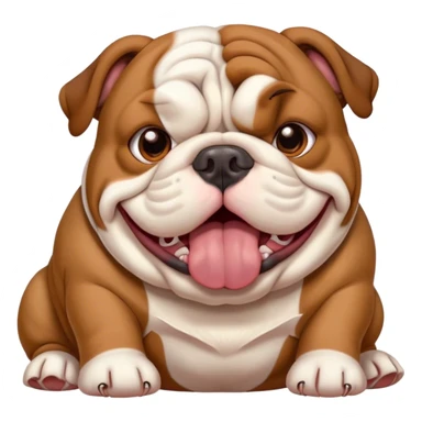 Cinematic Cute Yawning Brown and White English Bulldog Portrait Emoji, Head tilted slightly with a dramatic, wide-open yawn, showcasing a smooth brown and white coat with a defined pattern, floppy ears slightly drooping, round brown eyes barely open in drowsy contentment, Simplified yet irresistibly adorable features, highly detailed, glowing with a soft, cozy glow, high shine, relaxed yet expressive, stylized with a touch of whimsy, bright and endearing, soft glowing outline, capturing the essence of a sleepy yet affectionate guardian, so drowsy it feels like it could stretch out of the screen and curl up for a nap! sticker