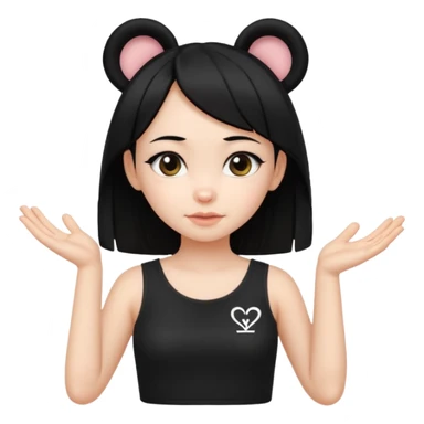 Кошка девочка, черные волосы, милые ушки, черный топик, руки показывают грудь, на топике надпись "дариночка" sticker