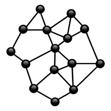 Minimalistic flat vector icon, iOS style, thin black contour on white background. Graph with multiple connected nodes and edges. Clean, no text, no shadows sticker