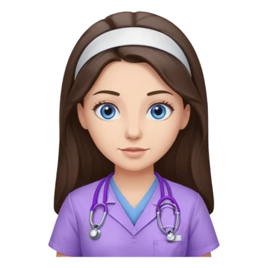 pretty brunette nurse with long hair and blue eyes in lilac scrubs sticker