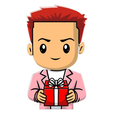 Tyler Durden from Fight Club presenting a gift, cartoonish sticker style sticker