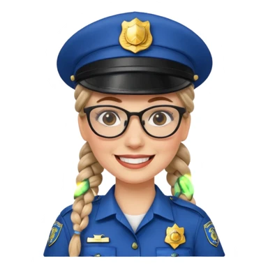 happy white woman police with braided hair wearing hat, glasses  sticker