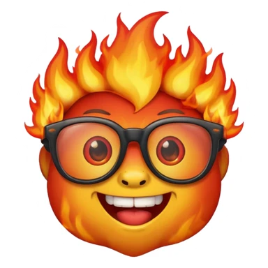 nerd fire emoji with flames, glasses, buck teeth, burning sticker