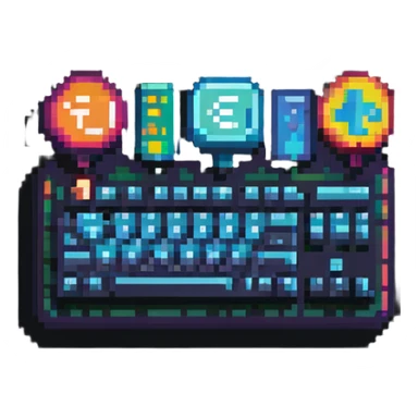 Colorful IT tech badge pixel art with simple keyboard symbol, vibrant colors sticker