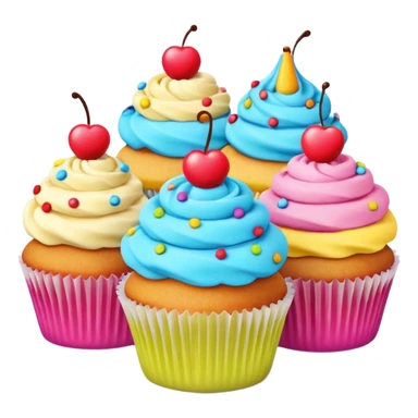 A 3D cartoon poster displayed on a wall, showing cupcakes with bright colors, clear text and borders, flat layout, realistic Memoji-style design. sticker