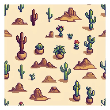 desert tile set with sand dunes, cacti, rocky formations, oasis with palm trees, desert shrubs, and ancient ruins sticker