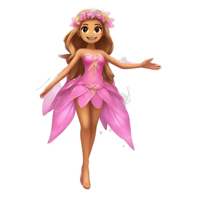 Flora the adult latina fairy of nature in her enchantix fairy pink clothing and fairy enchantix wings and long light brown hair from winx club. Small eyes, Lots of sparkles and fairydust. Full body and full fairy bliss sticker