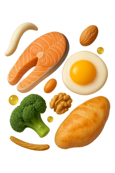 EMOJI STILE IPHONE 3D DI proteine, fibre, grassi sani che fluttuano in aria, iperrealistico 4k sticker