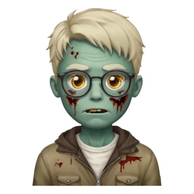 a zombie boy emoji with semi wavy hair and glasses sticker