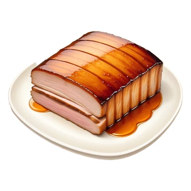 Cinematic tender pork belly, slow-roasted to perfection, crispy caramelized edges, glistening with juices, sliced into thick, rich layers, warm golden tones, luxurious and indulgent. sticker