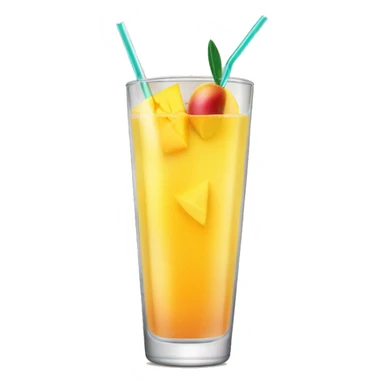 cocktail in a tall glass with a slice of mango and a straw sticker