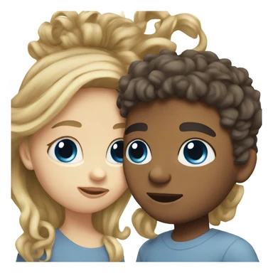girl with straight blonde hair and blue eyes kissing mixed boy with curly brown hair sticker