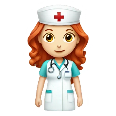 A red-haired nurse with an injection sticker