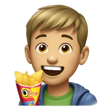 Boy eating a bag of chips sticker