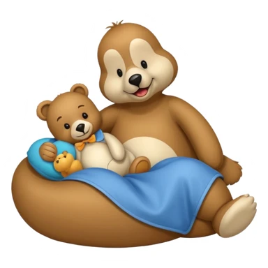 Silly goose sleeping with a teddy bear sticker