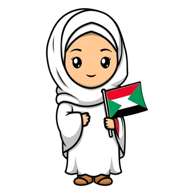 a hijab-wearing girl wearing the Palestinian keffiyeh and holding the Oman flag, cartoonish sticker style sticker