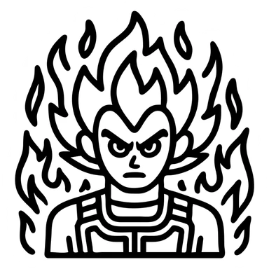 Add a dramatic energy aura around Vegeta in Ultra Ego form, keep icon style with strong black outline, no background. sticker