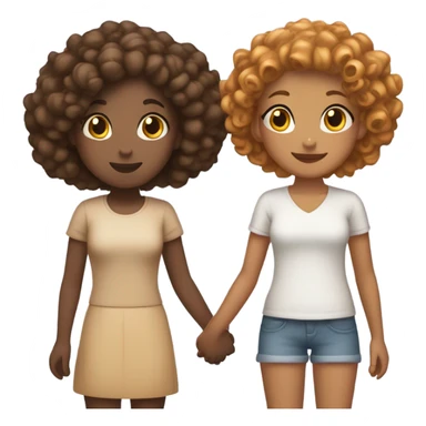 Full body, Two girls holding hands Carmel skin  one  with a curly bun and one feminine with curly hair sticker