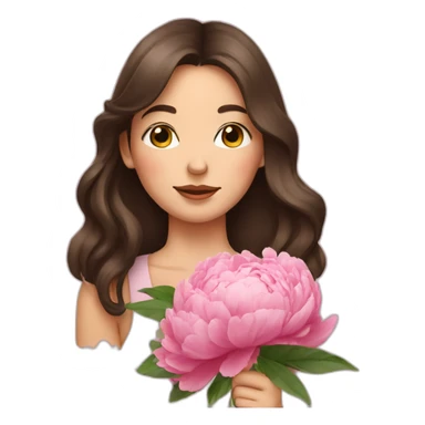 brunette girl smells flowers peonies sticker