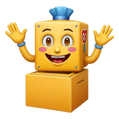 Create an emoji (one of the classic yellow faces) but make them have hands and wind an imaginary jack in the box (no props or anything just the hands and face) but also have the mouth like an o sticker