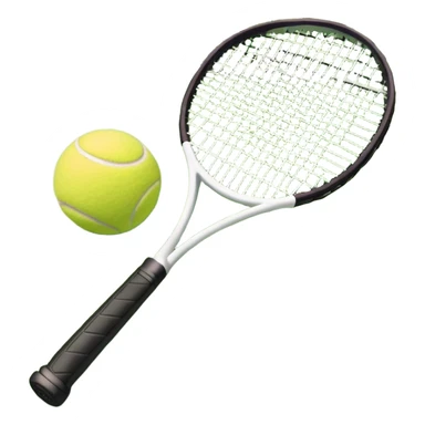 A tennis racket and a ball placed on the ground, with a tennis court in the background. The court lines and net are visible, emphasizing the structure and focus of the sport, creating a dynamic and energetic vibe. sticker
