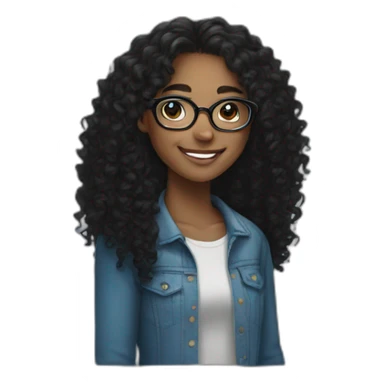 smiling black teenager girl with long black curly hair and round glasses sticker