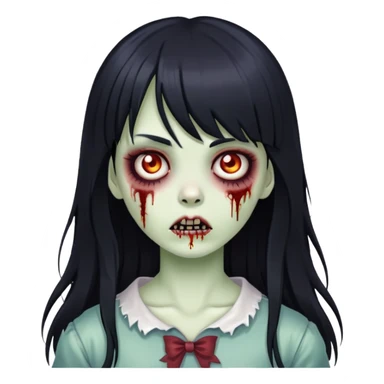 Create a emoji of a zombie girl with a long black hair and bangs  sticker