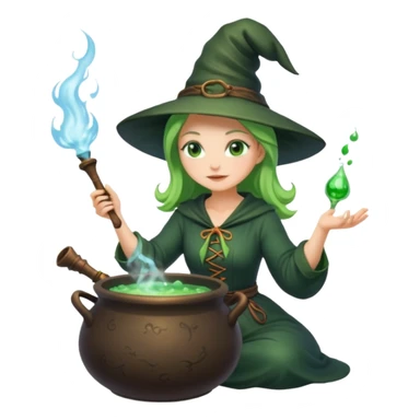green witch cooking potion sticker