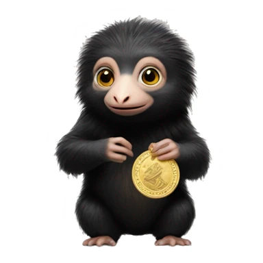 niffler from fantastic beasts films holding a gold coin sticker