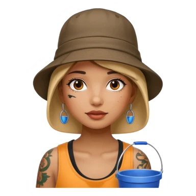 Cool girl with neck tattoo and bucket hat sticker