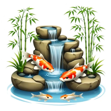 Romantic Asian koi fish pond and bamboo fountain scenic scenery landscape deco sticker