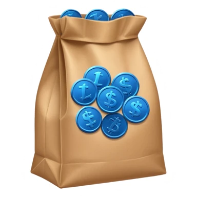 blue coins inside a brown bag  sticker