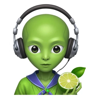 alien, korean ancient dress with headphone, lime sticker
