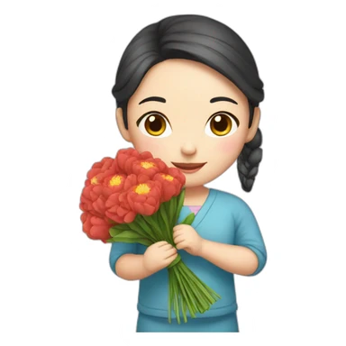 cute Chinese girl with bouquet sticker