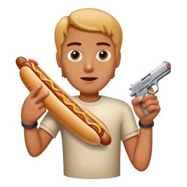 pointing gun at hotdog sticker