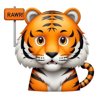 Tiger with sign that says rawrr  sticker