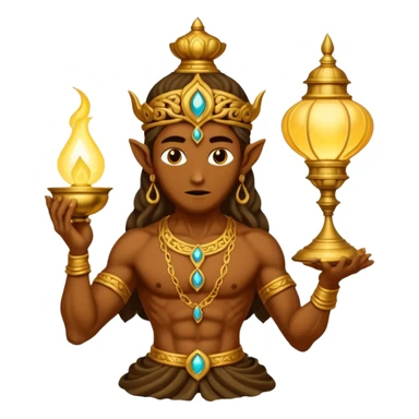mystical fantasy illustration of a powerful jinn emerging from an ancient golden lamp.  sticker
