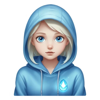 Cinematic girl with large sparkling blue eyes wearing a hoodie sitting, Ultra realistic 32k HD, hauntingly beautiful, Balanced features, highly detailed, glowing, high shine, enchanting, ghostly, dreamy glow, complex pose. The image is so lifelike it could leap off the canvas at any moment sticker