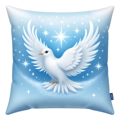 magical ethereal white pillow emoji, shimmering with a hint of icy blue and silver light, surrounded by soft airy feathers and tiny sparkles, with a soothing frost aura sticker