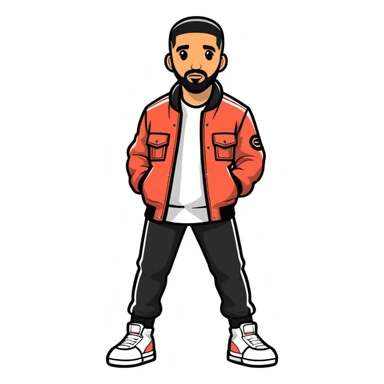 Hyperrealism, isolated, 3D rendering, digital ultra detailed illustration,   Canadian rapper " Drake" 2025. Must be of highest 4K quality 2800x2800px , full body view with very clean,  smooth lines, no emoji icons or faces, a glossy like shine. Full transparent background  sticker