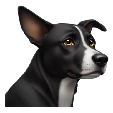 black street dog ears up and right ear half cut off sticker