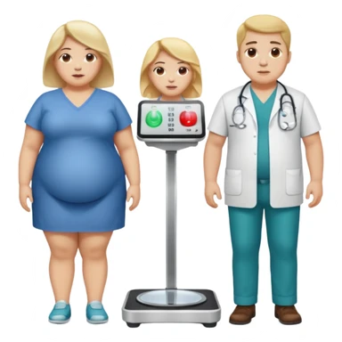 pessoa gorda em cima de balança e medico do lado sticker