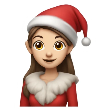 Brunette pale girl elf with red clothes and rosy cheeks With Santa hat sticker
