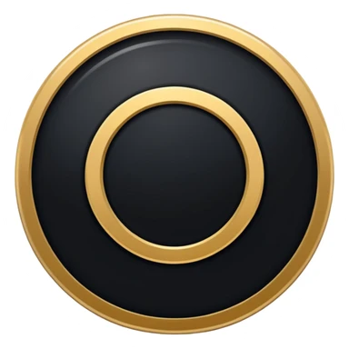 Minimalist emoji design of a perfectly round black circle with a thick textured metallic gold rim around it. The gold edge should look slightly brushed and irregular, like liquid gold or gold paint, with subtle sparkle details. sticker