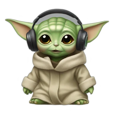 baby yoda with headphones sticker