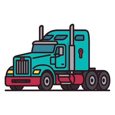 2026 Kenworth Sleeper semi truck, side view, headlights on, minimal flat icon style, no background sticker