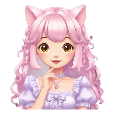 Shiny Blushing Cute Kawaii Beautiful Pastel Lolita Anime Catgirl Trending Style Cottagecore Pastelcore  full body sticker