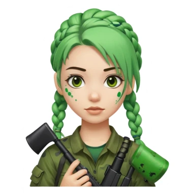 paintball player face girl braided green hair sticker